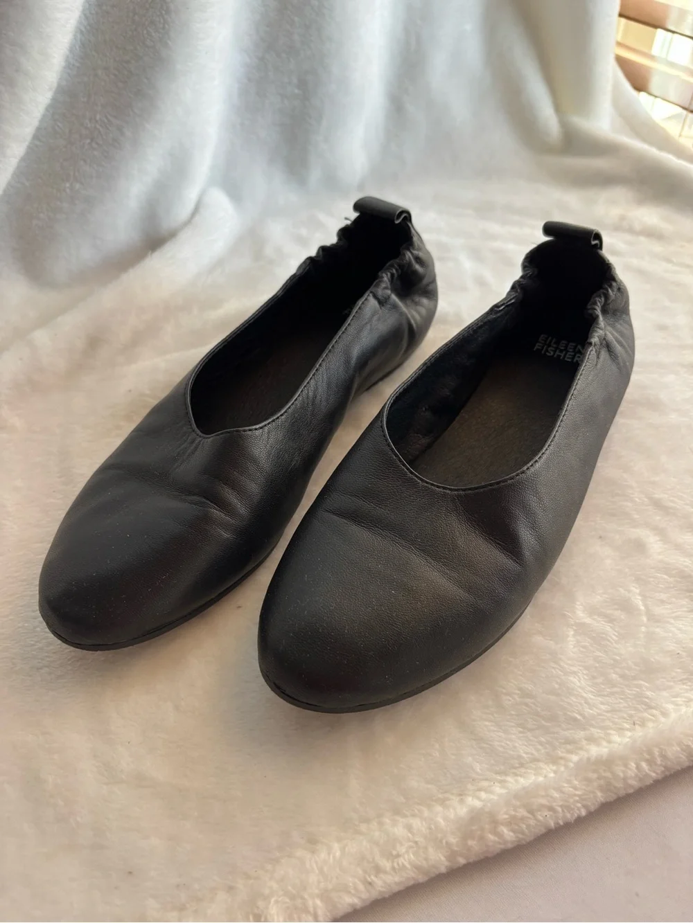 Eileen Fisher Naomi Nappa Leather Ballet Flat Black Size 7.5